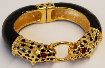 Gold with Black Spots Double Leopard Head Bracelet